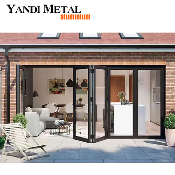 Porta dobrável dupla de alumínio de vidro exterior residencial comercial Perfil de alumínio para porta de vidro