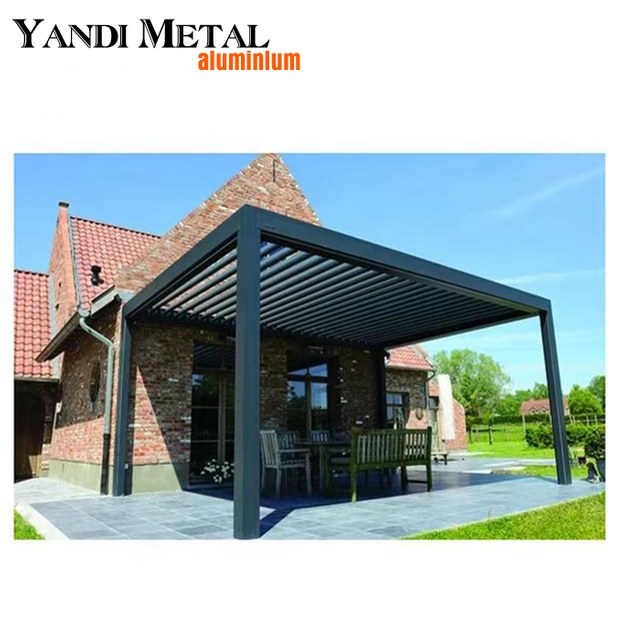 Pérgula telescópica de alumínio elétrica de tamanho personalizável Pérgula de telhado dobrável telescópica à prova d'água de alumínio ao ar livre