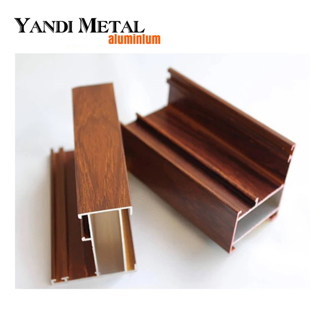 Textura de madeira decorativa perfil de alumínio padrão tubo oco tipo de alumínio janela de cor de madeira imitação de madeira e perfil de alumínio