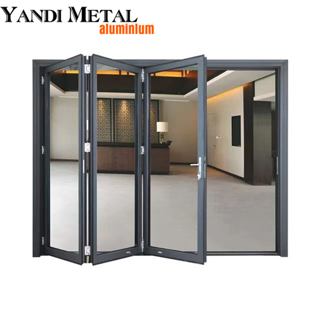 Porta deslizante de alumínio para varanda Porta de alumínio de vidro Porta dobrável de entrada Terraço bifold de alumínio com malha de gaze