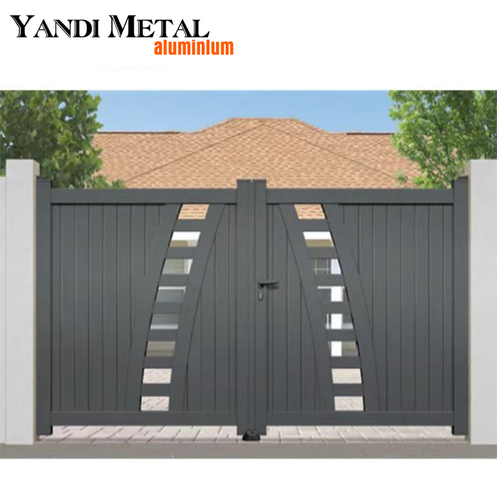 Porta deslizante elétrica automática, porta frontal decorativa de metal, corte a laser, painel de cerca de alumínio, porta da casa