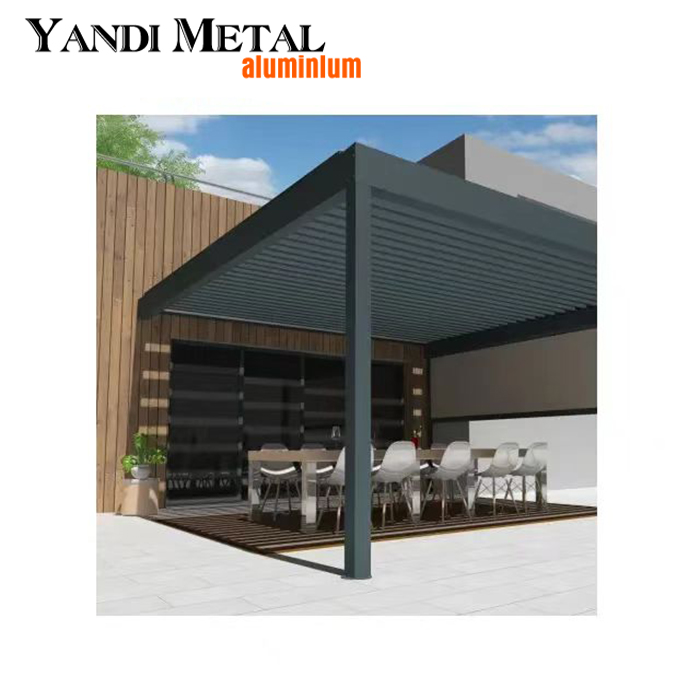 Gazebo exterior ajustável de jardim de alumínio de luxo Pérgula de vidro com persianas de alumínio elétricas modernas e personalizadas