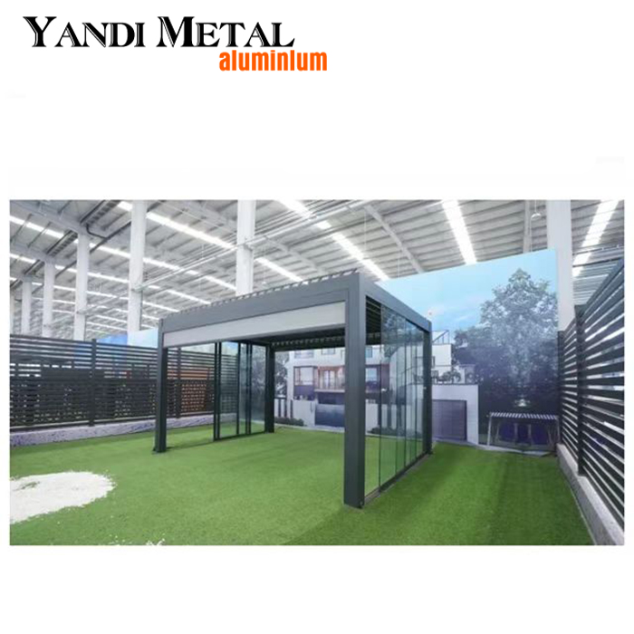 3 × 3 3 × 4 4 × 6 4 × 8 Moderno pavilhão de alumínio ao ar livre à prova d'água Pavilhão bioclimático com telhado elétrico ajustável