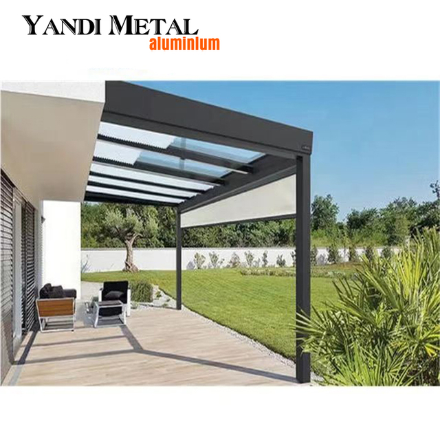 Pavilhão de cobertura de bueiro de terraço de alumínio moderno Pavilhão de jardim de vidro ao ar livre Sistema de pavilhão de toldo de alumínio