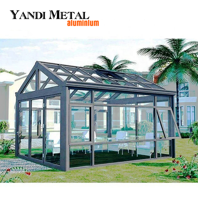 Solário de liga de alumínio para jardim Solário de vidro de alumínio retrátil para solário Solário de vidro com moldura de alumínio