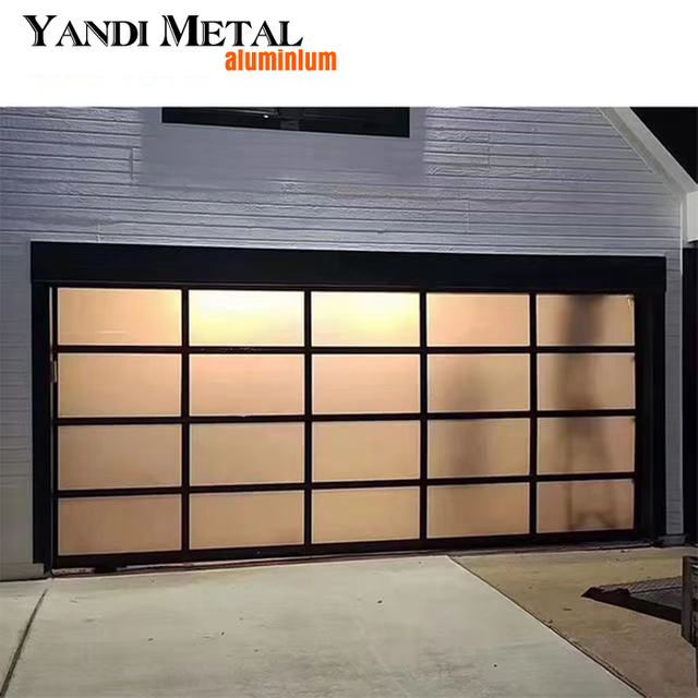 Porta de garagem de vidro preto de alumínio panorâmica elétrica residencial moderna