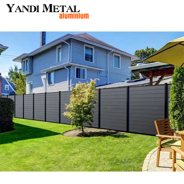 Cerca de jardim wpc à prova de uv, placa de cerca de casa de jardim ao ar livre, coluna de alumínio, madeira, plástico, design de camada de cerca de jardim composto