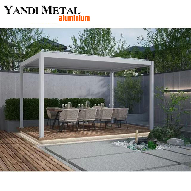Toldo de pavilhão de jardim à prova d'água de metal externo persianas telhado pérgula de alumínio, equipado com luzes de tubo secundário emissor de luz